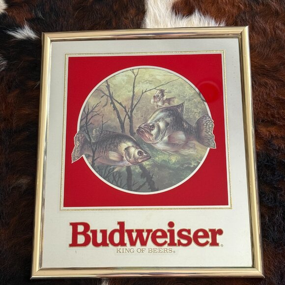 Vintage 1992 Budweiser Advertising Store Display Mirror Crappie Bass Fishing. - Picture 12 of 13